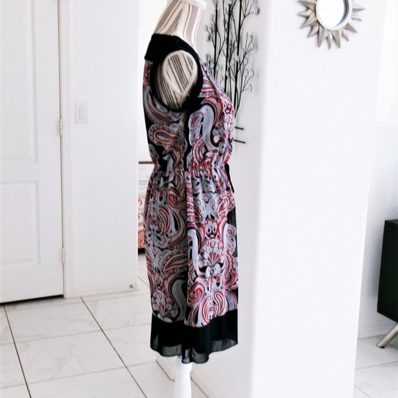 Enfocus Studio Chiffon Navy Blue Red White Paisley Print V-Neck Dress Sz 4 / S - Picture 11 of 15